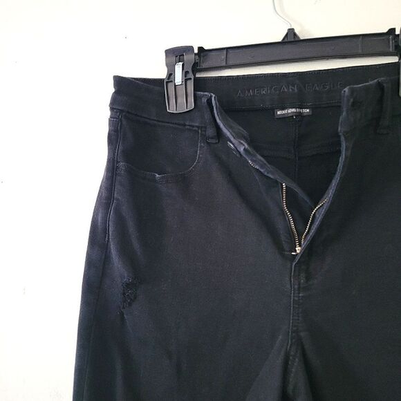 American Eagle Curvy Hi-Rise Jegging Black 14 Regular Distressed - Picture 4 of 7
